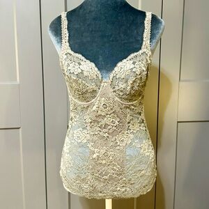 La Perla Floral Lace Hook & Eye Corset Tank Top Stretch Lavender Gray Italy US36